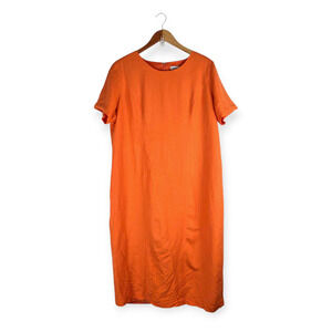 Vintage Jessica London Tangerine Orange Linen‎ Blend Short Sleeve Maxi Dress 16W